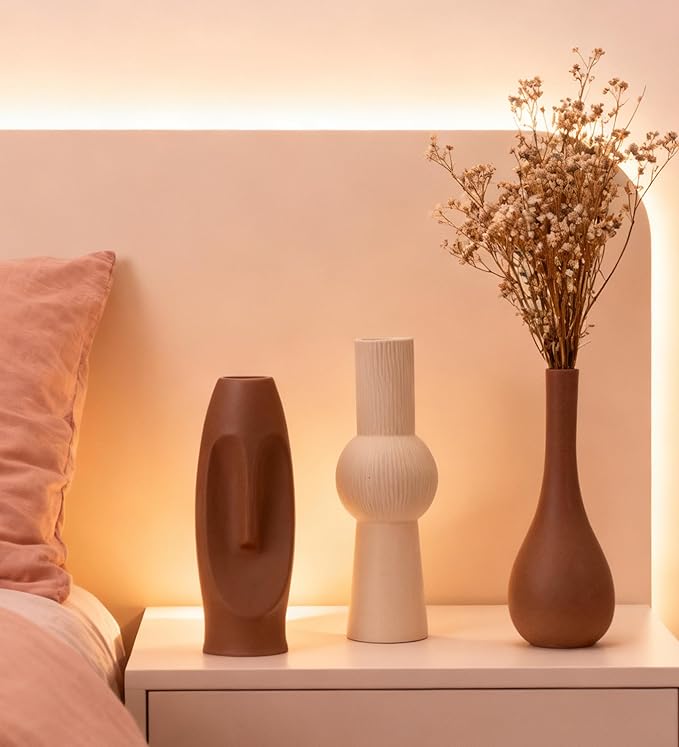 Ceramic Vase Set of 3 Home Decor Modern Farmhouse Style Living Room Ornament Dining Table Room Pottery Small Vases for Dried Flowers Colorful