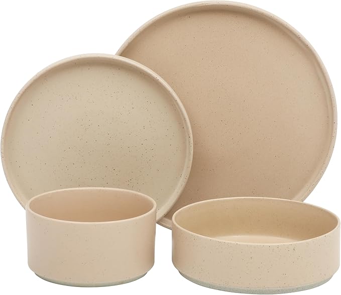 Gibson Elite Tatum Premium Porcelain Matte Reactive Glaze 16-Piece (Service for 4) Plates and Bolws Stackable Dishes Ceramic Dinnerware - Blush Pink/Taupe