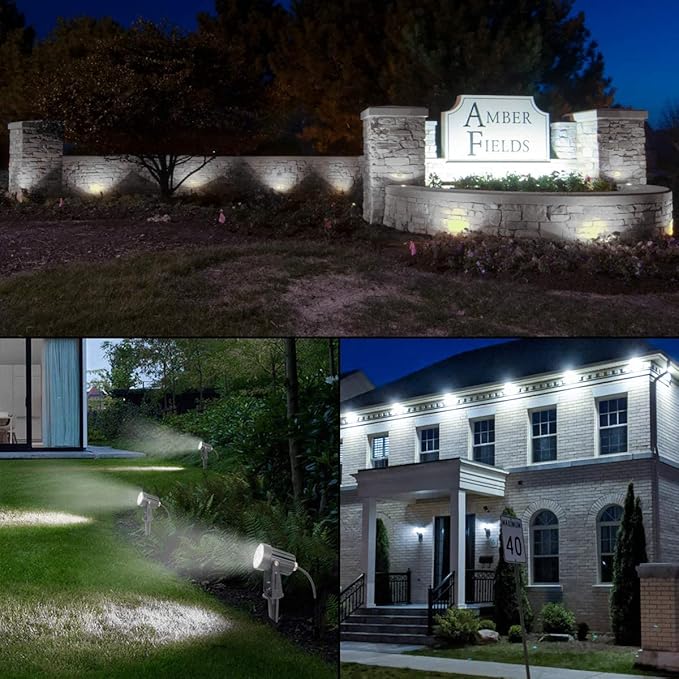 T-SUNUS Christmas Solar Landscape Spotlights White 6000K Metal, Garden Spot Lights Outdoor IP65 Waterproof 9.8ft Cable Separated Panel, Auto On/Off for Tree Flag Driveway Pathway Halloween Pool Area