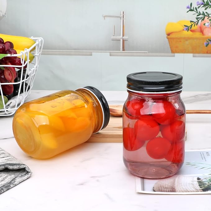 QAPPDA 16oz Glass Jars With Lids, Colorful Mason Jars,Glass Storage Jars For Food,Vibrant Glass Jars For DIY Project,Spice,Pickles,Herb,Bean,Dry Food,Dishware Safe,15 Pack