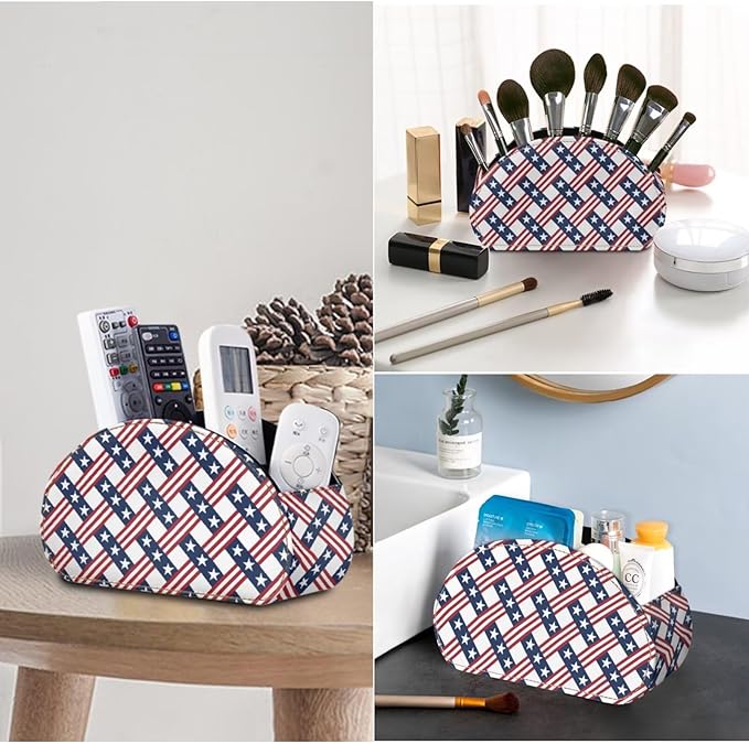 Office Desk Organizers with 5 Compartments, USA Flag Print Remote Control Holder - Desktop/TV Stand/Nightstand Remote Caddy,for Glasses/Cosmetic Brushs/Pens Multicolor