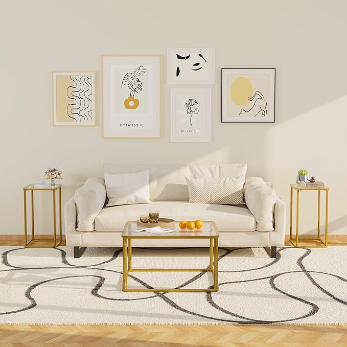 Garden 4 you Glass Side Table, Rectangle End Table with Metal Frame, Modern Bedside Table for Office, Bedroom, Living Room, Study, Small Spaces, Easy Assembly, 15.75 * 11.81 * 20.87 Inches, Gold