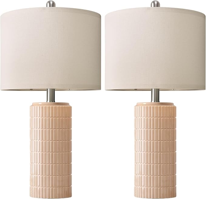 PoKat 23" Pink Ceramic Table Lamps Set of 2, Modern Bedroom Lamps for Girls Room, Bedside Lamps for Night Stands, Cute Lamps for Living Room Decor, Nightstands Desk Lamp, Pink