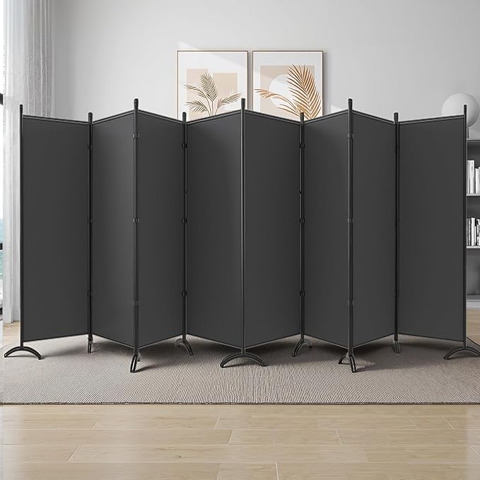 Room Divider-Folding Privacy Screens, 6 ft Partition Room Dividers Wall for Separation, Home, Office, Classroom, Studio (Grey, 8 Panel)