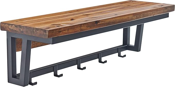 Claremont 40 in. L Rustic Wood Coat Hook with Shelf - 5 Hanging Hooks, Wood Shelf, 75 lb Capacity, Industrial Farmhouse, for Home Storage - 36x14x13.8 Inches