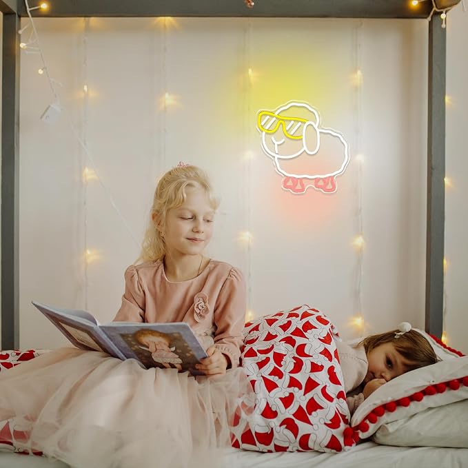 Sheep Neon Sign for Wall Decor, Cute Cartoon Animal LED Light Up Sign, Dimmable Neon Wall Light for Kids Room, Bedroom, Living Room, Birthday & Kids Gifts