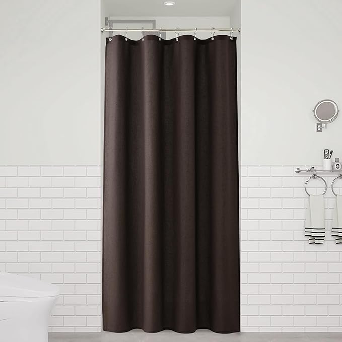 Naturoom Chocolate Brown 42 Inch Shower Curtain - Stall Narrow Half Linen Ultra Thick Fabric Shower Curtain Set with Hooks, Boho Farmhouse Rustic RV Camper Bath Curtains for Bathroom, 42x72