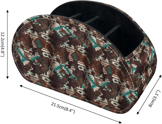 Aztec Cow Spot Print Remote Control Holder with 5 Compartments, Office Desk Organizers Couch/TV Stand/Nightstand Accessory-Desktop Space Saver,Remote Control Caddy