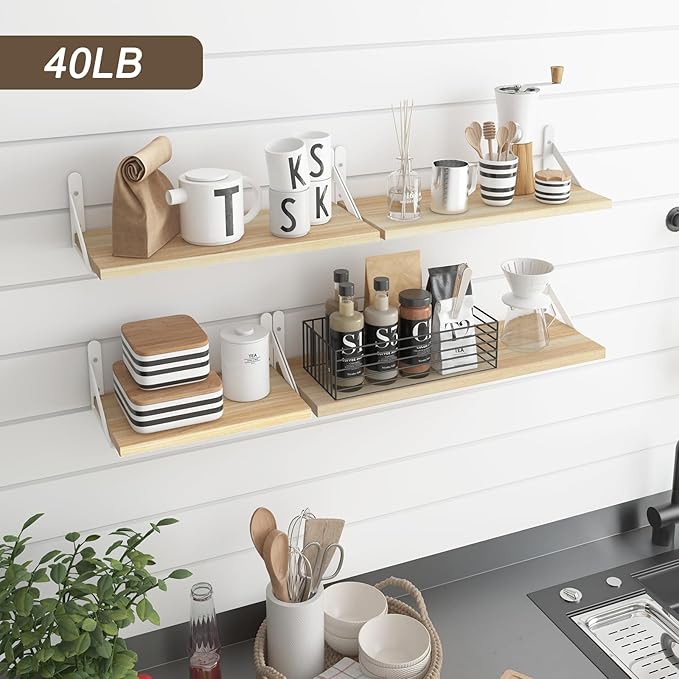 YGEOMER Floating Shelves for Wall, Different Sizes Natural Wood Wall Shelves for Living Room, Bathroom, Bedroom, Kitchen, Home Decor (Set of 4)