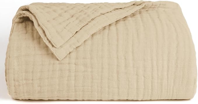 Love's cabin 100% Cotton Muslin Blanket, 6 Layer Lightweight Breathable Gauze Twin Size Blanket 60 x 80 Inches, Soft Summer Blanket for Bed or Couch, Khaki