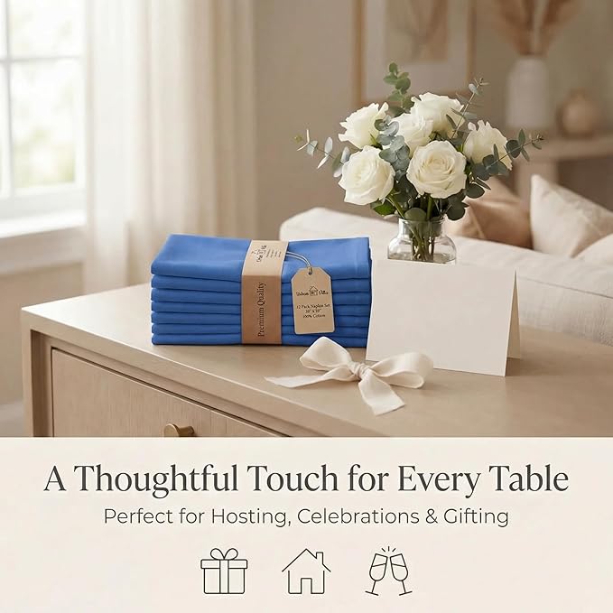 Urban Villa Cloth Napkins 100% Cotton Highly Absorbent Washable Durable Reusable Premium Dinner Napkins Ideal for Gifts for Mothers Day Hotel Farmhouse Parties - Royal Blue (20" x 20", Set of 12)