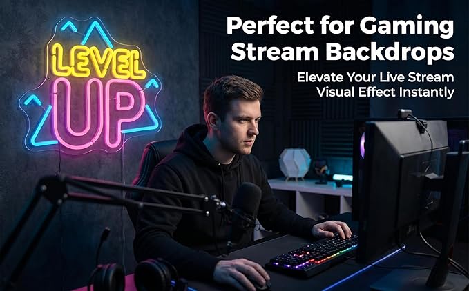 Game Room Decor, Level Up Neon Sign for Wall Decor, Gaming Accessories, Game USB Powered Dimmable LED Sign for Teenage Boy Man Cave Decor, 11.93" × 13.78"