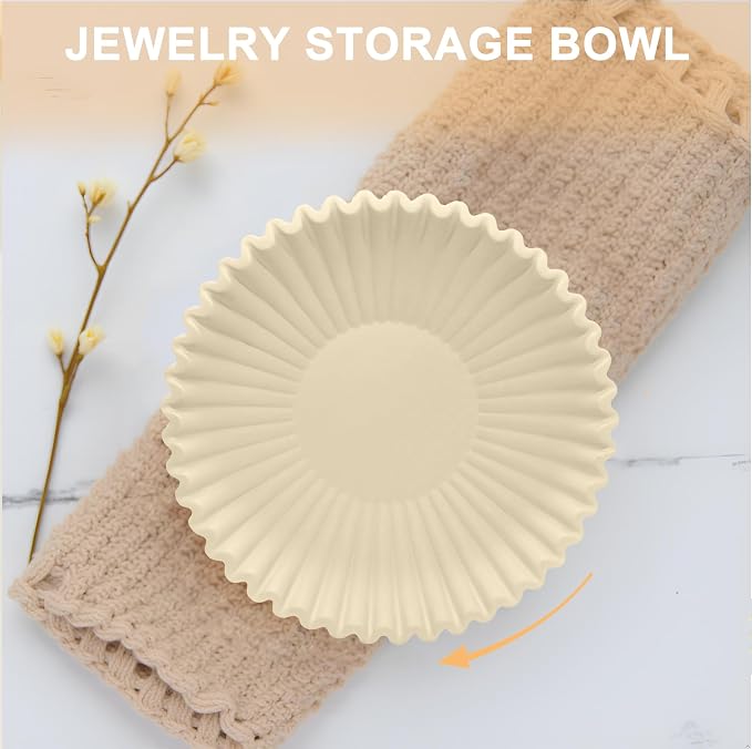 Beige Flat Decorative Bowl - 10" Key and Purse Resin Bowls for Entryway Table