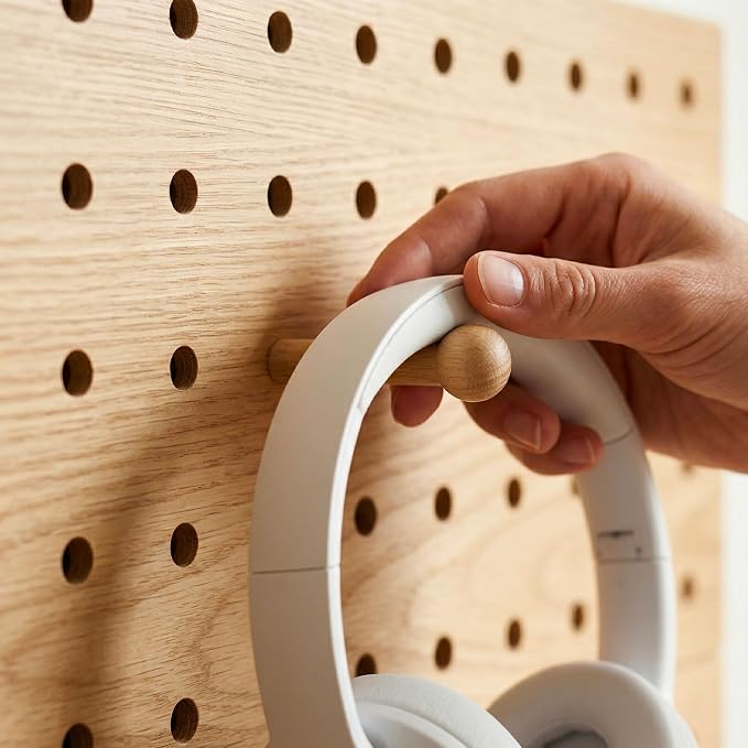 Wooden Pegboard Wall Organizer Kit – Modern Density Wood Peg Board with Shelves & Hooks – 2 Tone Natural & Brown Wood-Look Wall Organizer for Office Setup or Home Decor Storage Rack
