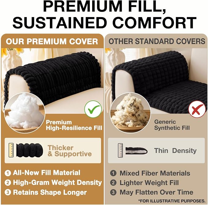 hyha Couch Cover for Dogs Washable, Non Slip Thick Flannel Sofa Protector, Pet Friendly Plush Furniture Cover for Sectional Sofa & Loveseat (Black, 35.4" x 35.4")