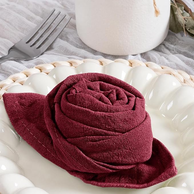MLMC 8 Pack Burgundy Cloth Napkins Rustic Washable Cotton Linen Napkins Set of 8 17"x17" Reusable Wine Red Dinner Napkins Cloth for Wedding Bridal Baby Shower Table Decor