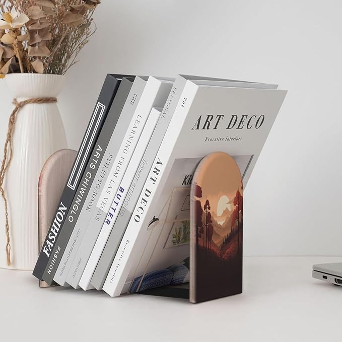 Mountain Landscape L-Shaped Book Ends 1 Pair Wood Bookends Book End Supports for Heavy Book Shelf Holder Home Decorative