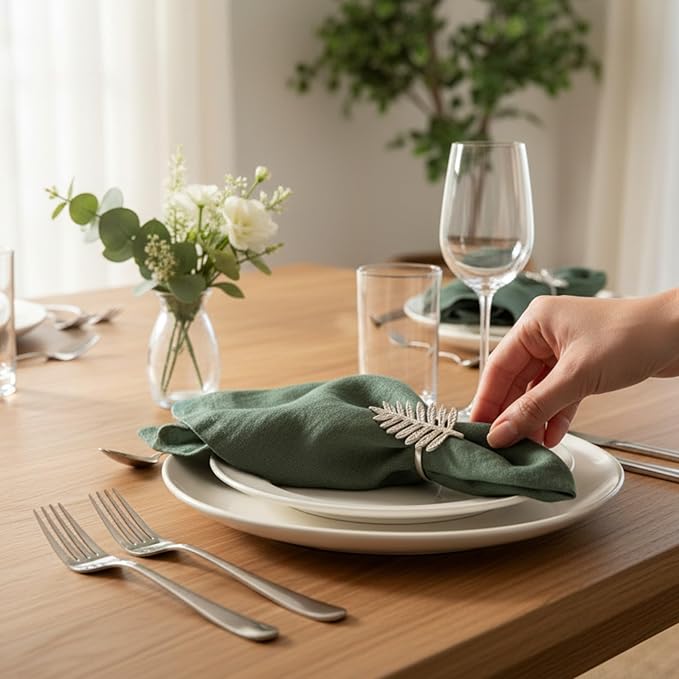 Linen Napkins –100% French Flax – Stonewashed Pure Linen Cloth Napkins - Size 18 Inch x 18 Inch – Set of 4 (Soft Rustic Green)