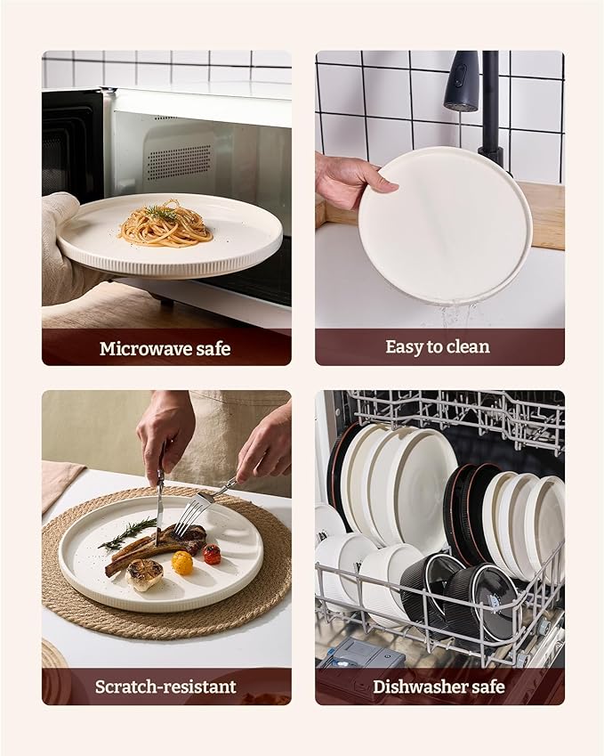 Star 18-Piece Plates and Bowls Set, Porcelain Dinnerware Sets for 6 Service, Modern Dish Set-Chip and Scratch Resistant, Dishwasher & Microwave Safe, Creamy White