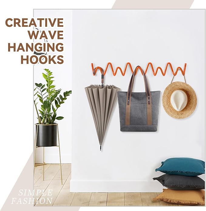 Coat Rack Wall Mount, Creative Wave Wall Hooks 20KG Capacity, Easy Installation, Multi-Purpose Hooks for Coat, Hat, Bag, Umbrella (Black, 29cm x 7.5cm (11.41" x 2.95"))