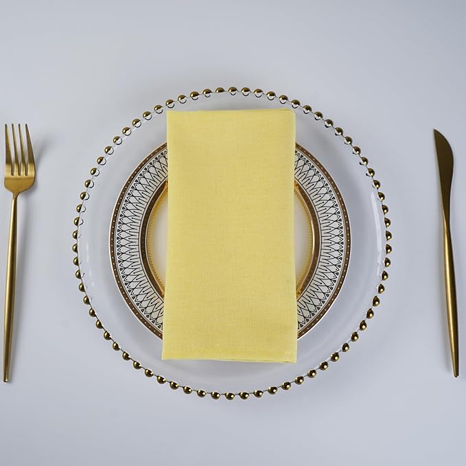 Solid Color Linen Blended Thin Dinner Cloth Napkins - Set of 12 (40 x 40 cm) - for Easter Events & Home Use (Yellow)