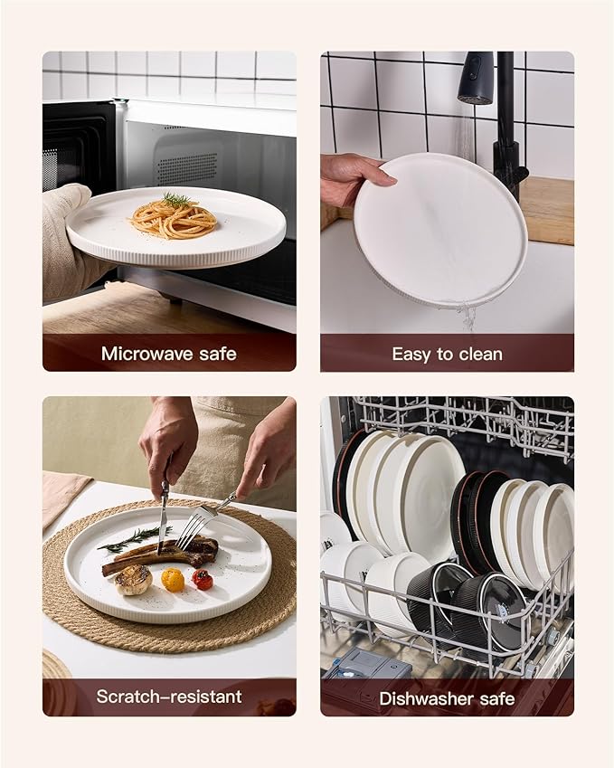 Star 18-Piece Plates and Bowls Set, Porcelain Dinnerware Sets for 6 Service, Modern Dish Set-Chip and Scratch Resistant, Dishwasher & Microwave Safe, White