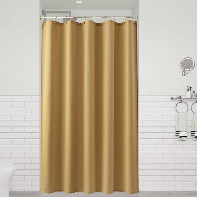 Naturoom 60 Inch Gold Linen Shower Curtain, Narrow Country Boho Farmhouse Shower Curtains for Bathroom Natural Cloth Weighted Fabric Bath Curtains Liner with Hooks, 60x72