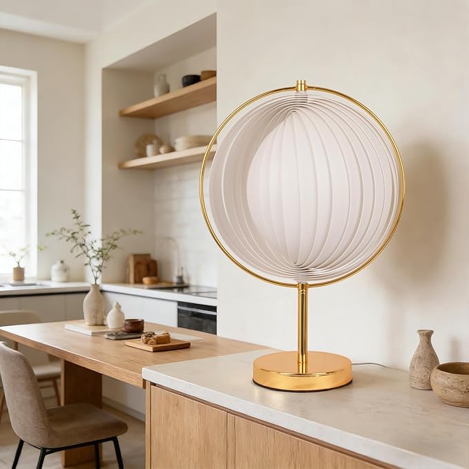 Fandian Flexible Pleated Table Lamp, Bedside Nightstand Lamp with Beige Lampshade, Morden Desk Lamp for Bedroom Home Office Decor, E26 Bulb Included