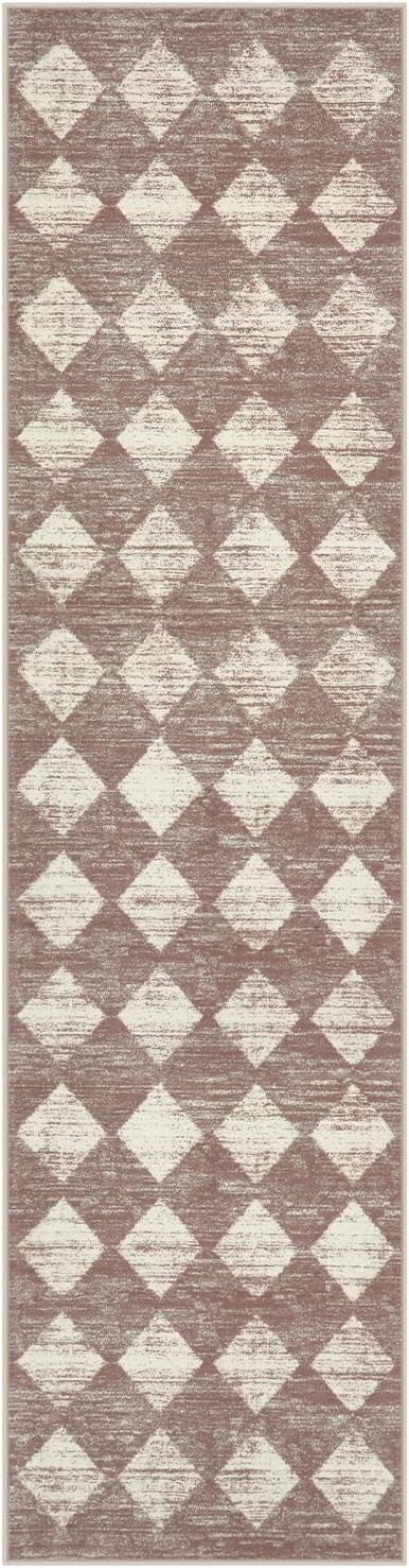 Lahome Zelie Moroccan Treills 2x8 Washable Hallway Runner Rug, Non Slip Bathroom Kitchen Carpet Runners, Checkered Modern Soft Runner for Entryway Living Room, Beige