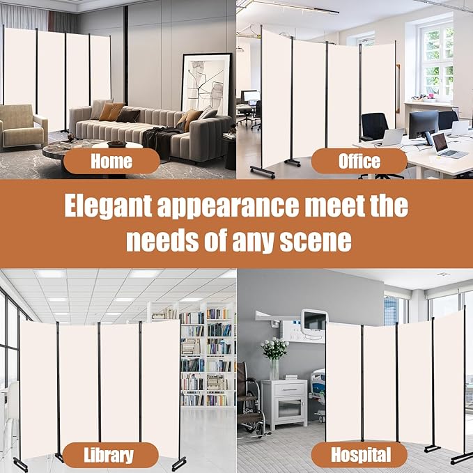 Room Divider Portable 88'' Partition Room Dividers/Wheel, 4 Panel Wall Divider for Room Partition, Freestanding Fabric Room Divider Panel Screen, Space Separation Separator for Home Office Privacy