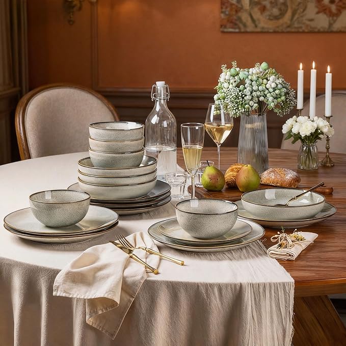 GBHOME Ceramic Dinnerware Sets for 4, 12 Pieces Stoneware Plates and Bowls Sets, Reactive Glaze Dishes -Scratch Resistant, Dishwasher&Microwave Safe