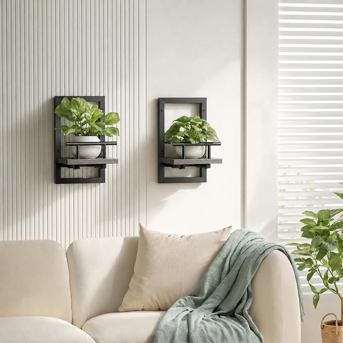 Sbosbo Floating Shelves for Wall, Plant Shelf Indoor, Wall Planters for Indoor Floating Plant Shelves for Bedroom, Living Room, Kitchen, Office, Bathroom Decor (Grey, 3 Pack)