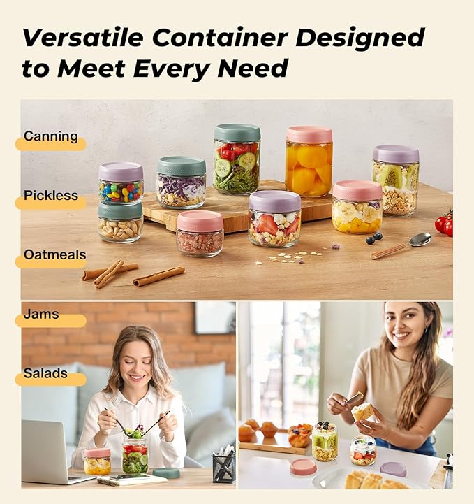 9 Pack Overnight Oats Containers with Lids, Large & Small Glass Mason Jars 16oz & 10oz & 4oz, Glass jars with Airtight Lids, Salad Meal Prep Jars for Food Storage, Overnight Oats Jars for Milk, Fruit