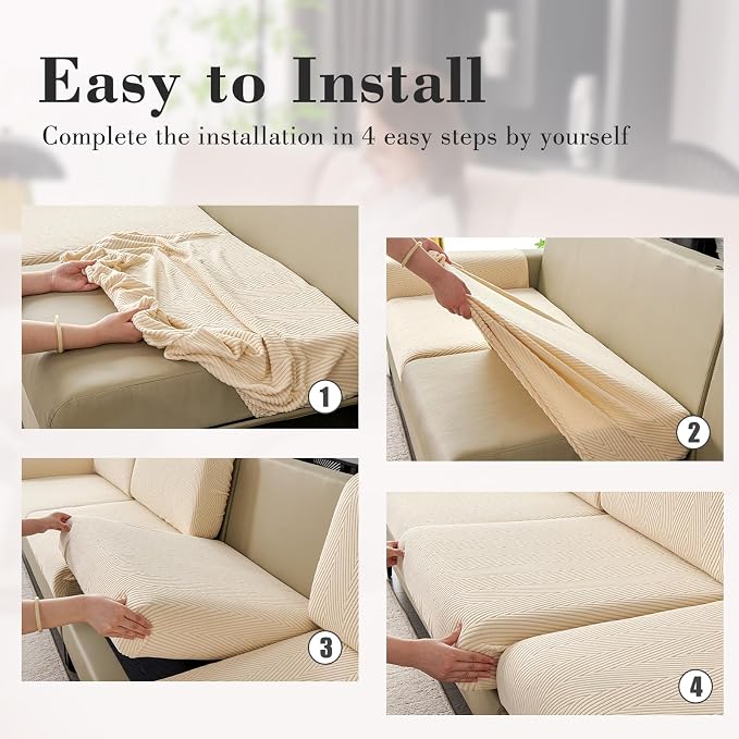 Couch Cushion Covers for Sectional Sofa, Wear Resistant Stretch Sofa Slipcovers for Chair Sofa Cushion Furniture Protector Washable Seat Cover for Pets (Beige, 1 Armrest Cover)