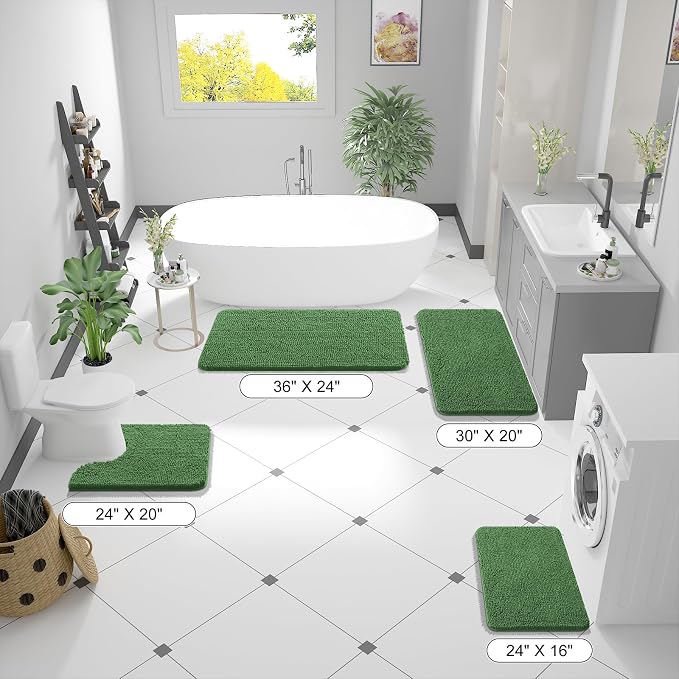 OLANLY Bathroom Rugs 30x20, Extra Soft Absorbent Chenille Bath Rugs, Rubber Backing Quick Dry, Machine Washable Bath Mats for Bathroom Floor, Tub and Shower, Home Decor Accessories, Olive Green