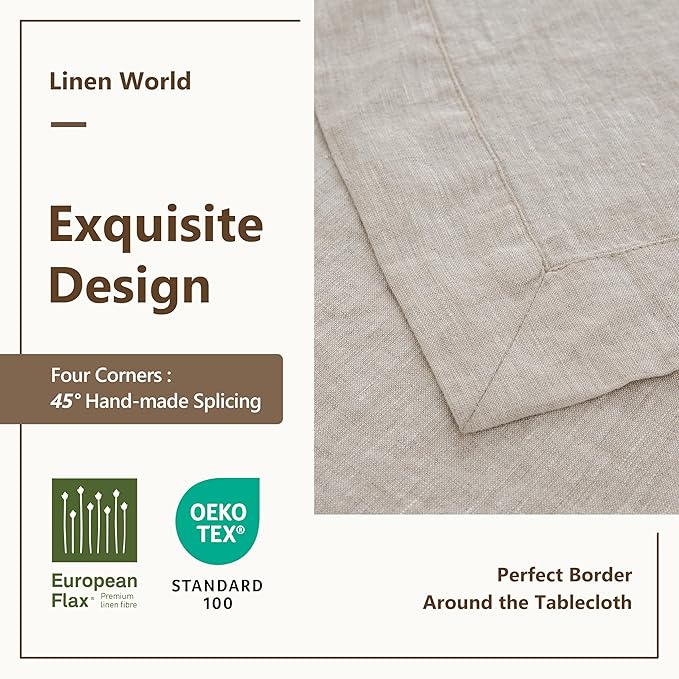 Linen World Linen Tablecloth,100% French Linen Natural Tablecloth 156" x 108" Inch,Washable Rectangular Tablecloth for Dining,Outdoor,Weddings and Restaurants,Decorative Thanksgiving Christmas