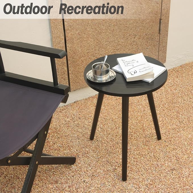 AWASEN Round End Table, Black Side Table Modern Home Decor Small Accent Table for Small Space Living Room, Bedroom and Balcony, Easy Assembly, 19.69''H x 15.7''Dia (Black)