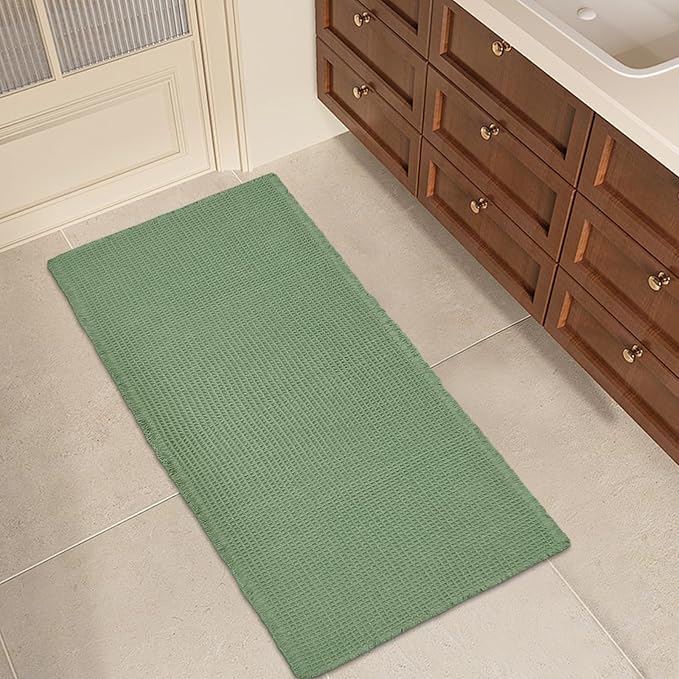 ZALL Waffle Bath Mat,Super Absorbent Non Slip Bathroom Rug,Sage Green 24x48inch,Machine Washable Ultra Soft Floor Mats