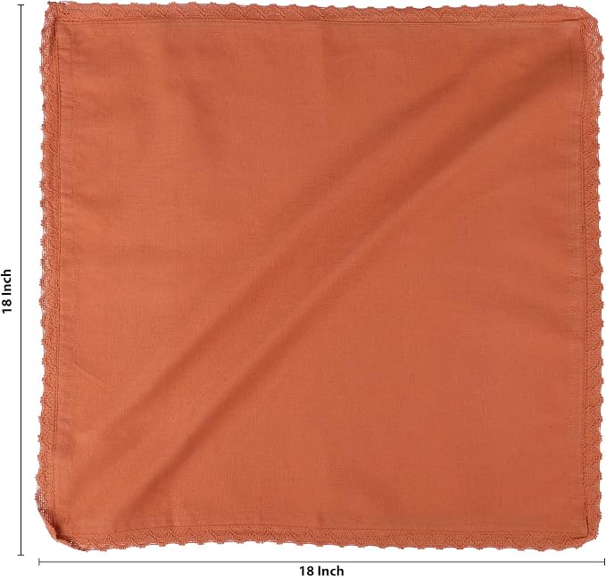 Dinner Cloth Napkins Cotton Fabric 12 Pack Easter Special Edge Finish with Fine Lace for Every Day Use Napkins are Pre Shrunk and Good Absorbency (Rust with lace, 18x18)