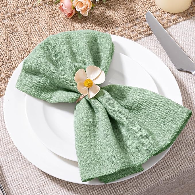MLMW Sage Green Cloth Napkins Set of 10 Spring Summer Cotton Linen Napkins 16.5"×16.5" Boho Table Napkins for Wedding Party Bridal Shower Birthday Table Decorations