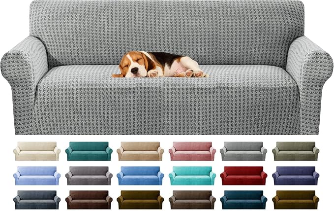 MAXIJIN Stretch Couch Cover Sofa Covers for 3 Cushion Couch (71"-91" Washable Sofa Slipcovers with Non-Slip Foam & Elastic Strap, Dog Cat Pet Friendly Furniture Protector (Large, Light Gray)
