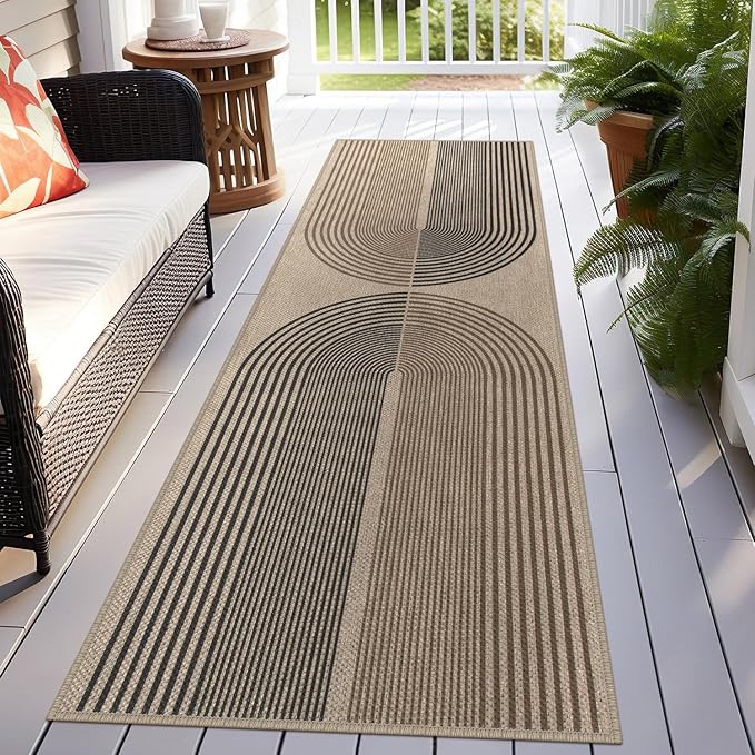 Rugalia Easy Jute Rainbow Runner Rug, 2.6x8 Washable Rugs Runner for Hallway Non-Slip Boho Farmhouse Kitchen Runner Rug, Modern Abstract Indoor Outdoor Carpet for Porch Laundry Entryway