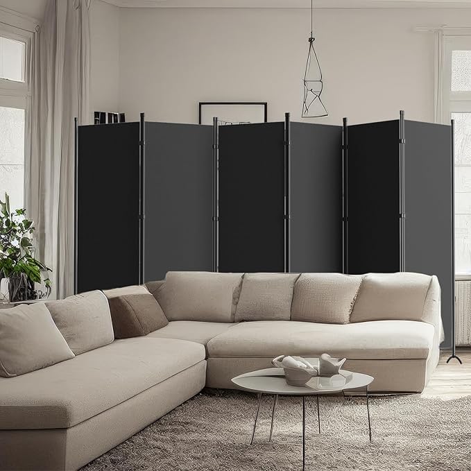 Room Divider, 6 Panel Room Dividers and Folding Privacy Screens, 6FT Partition Room Office Wall Divider for Separation 200" W Fabric, Portable Freestanding Room Divider Wall (Grey)