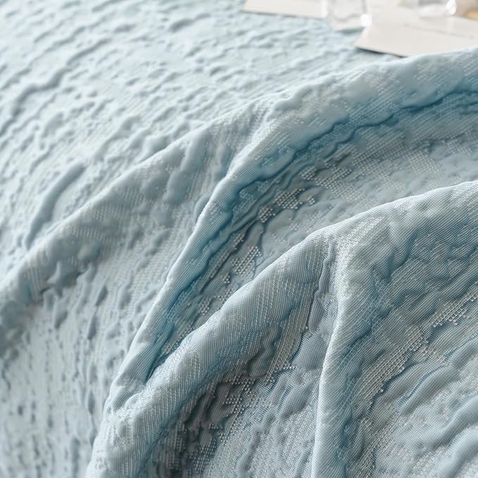 DREAMINGO Bubble Textured Cooling Sofa Cover, Ice Silk Breathable Couch Cover Blanket for Pet & Hot Sleepers, Washable Furniture Protector for 3 Cushion Couch, Sky Blue, XX-Large 71"x150"