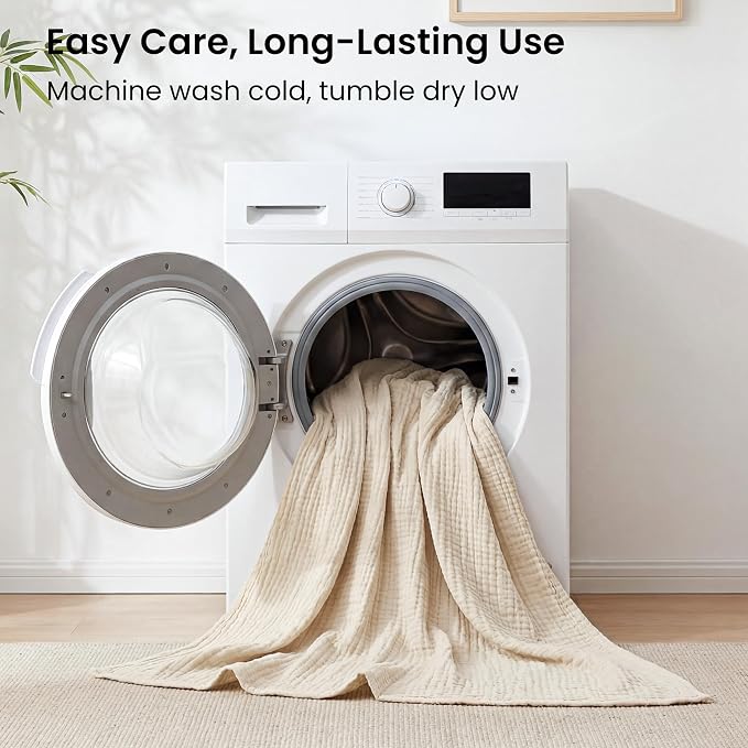Love's cabin Cooling Muslin Blanket Twin Size, 50% Rayon Derived from Bamboo, 50% Cotton, 4-Layer Lightweight Breathable Summer Gauze Blanket for Bed, Soft for Hot Sleepers and Kids, 60"x80", Beige
