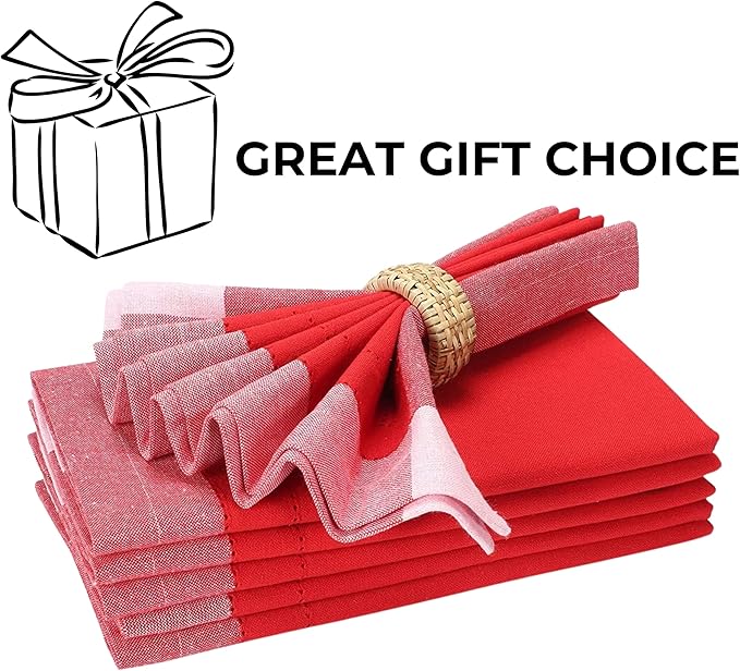 HOMIDATE Cloth Dinner Napkins Set of 4, Reusable Fabric Napkins for Weddings, Parties & Dining Table Decor, Machine Washable Soft Linen Feel Napkins, Red