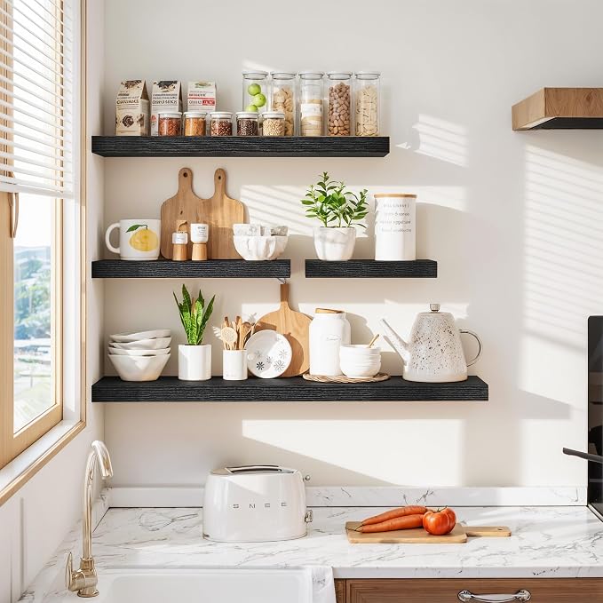 Vivelove 48 Inch Floating Shelves, Deep Wall Shelves with Invisible Brackets, Display Shlf for Bathroom Living Room Kitchen Bedroom Office Farmhouse Home Decor, 48" X 9.3" X 1.5" - Set of 1, Black