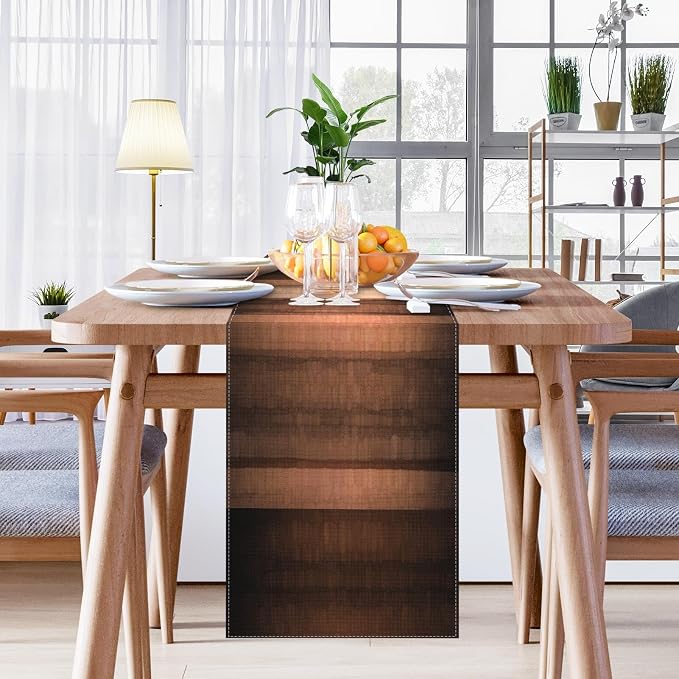 Emvency Farmhouse Table Runner, Brown Striped Abstract Copper Texture for Kitchen Coffee Table Family Dinners Holiday Parties Wedding Events Decor(13x72 inch)