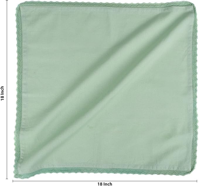 NATURALCRAFT Cloth Napkins Set of 12 Cotton Linen 12 Pack Premium Quality Soft Durable Washabale Napkin with Elegant Lace Ideal for Wedding, Spring, Easter, Parties, Lace White (sage, 18 x 18 inch)