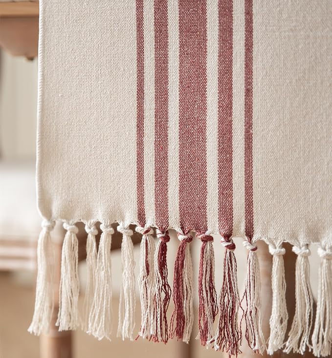 Caflife Boho Fall Table Runner for Modern Farmhouse Decor, Dining Table décor 13 x 72 Inch Long, Coffee Table Runner with Handcrafted Tassels, Rust and Beige, for Home Bohemian Decoration